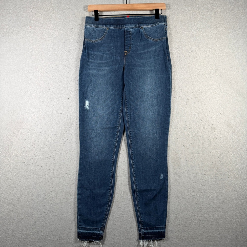 Spanx Womens Distressed Frayed Hem Skinny Jeans Blue Medium M Jegging Comfort